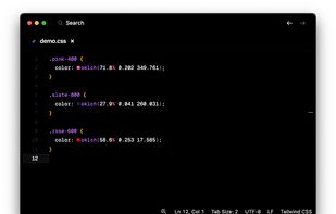 Earlier extension screenshot: inline OKLCH swatches in a VS Code stylesheet.