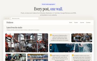 A Vitraz social wall embedded on a website, mixing YouTube videos, RSS articles, an X post and Google reviews in one curated feed. Sample content.