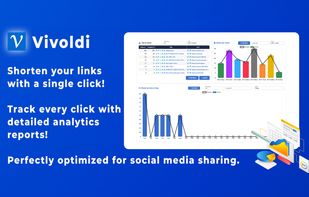 Vivoldi dashboard showing analytics reports, top clicks, and social media optimization features.