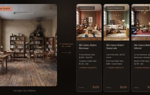 One photo in, three complete design directions out: conservative, transformative and aspirational. Every piece is a real, in-stock product with its price and its store, and each direction adds up to a total — so you know what the room would actually cost before committing to anything. Works on any room, at any angle, in any condition. About three minutes.
