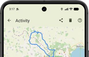 Detailed cycling activity summary with the recorded route, distance, pace, speed and elevation.