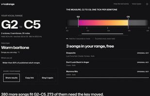 Your range, voice type and songs that fit.