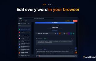 Edit text, timestamps and speakers in the transcript editor.
