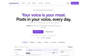 VoiceMOAT: AI writing tool for Twitter and LinkedIn, homepage.