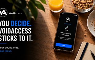 Welcoming key visual showing VoidAccess's core promise: You set the boundaries for your focus, and the app helps you stick to them.