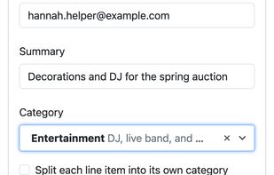 A parent fills out the request on their phone, with no account and no app: they pick the budget category and attach a photo of the receipt.