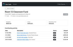 A teacher or room parent watches their own classroom fund, with no account needed.