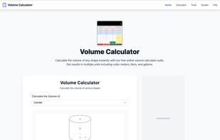 Home page of Volumecalculato.co (First Screenshot)