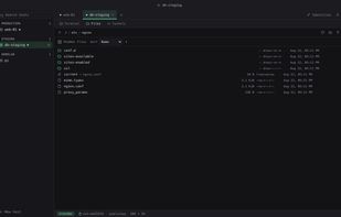 The SFTP browser, open on the connection you already authenticated. Mode bits, sizes and timestamps line up in columns, and a symlink shows what it points at.