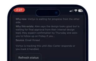 Draft reply assistance

Vortyx helps draft a reply or follow-up message while keeping the user in control of editing and sending it.