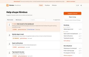 Public feedback board with upvotes, roadmap and recently done