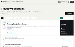 Public feedback board: real up- and down-votes, a net score and a consensus bar for every idea.