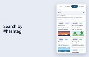 Search by #hashtag: type # and pick a tag from the suggestions to show only those entries.