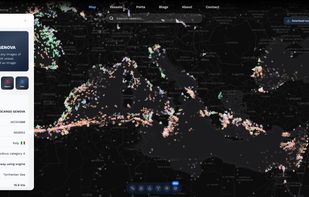 Main map of Voyage Radar site with vessel side panel open