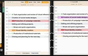 Daily agenda view with task list and the leather-bound sidebar navigation.