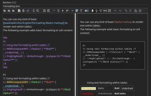 WikiEdit in dark mode with with live preview and syntax highlighting