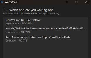 Keeps Windows awake only while the app you pick is actually working, then releases the lock by itself.