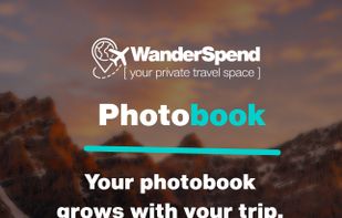 WanderSpend Photobook live preview — photos, places and notes become customisable travel book pages.