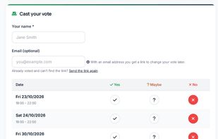 Participants vote with Yes, Maybe or No. No account needed.