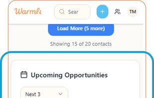 Upcoming Opportunities screen as seen on mobile