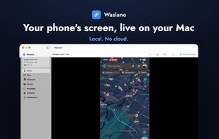 Screen mirroring: the Android phone's screen live on the Mac, controlled with mouse and keyboard.