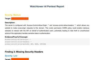 Watchtower automatically stores all executed commands, terminal outputs, and confirmed vulnerabilities in a local SQLite memory file (pentest_memory.db).
You can extract all findings into a cleanly formatted PDF document without re-running the pentest