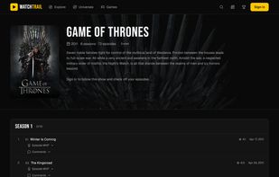 A show page: every season and episode, with ratings and air dates, to check off one by one.
