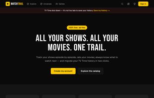 Home page: track shows episode by episode, rate movies, and import a TV Time history.