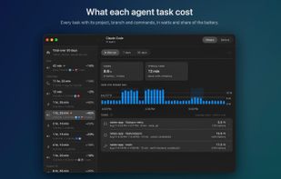 What each agent task cost: every task with its project, branch and commands, in watts and share of the battery.