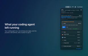 What your coding agent left running: the agent as a row among your apps, and the process it left behind, with a button to quit it.