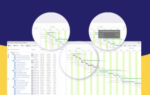 Project monitoring. Critical paths are highlighted in red to show the order in which the issues must be completed.