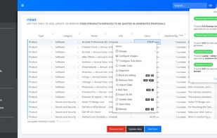 Intuitive operation through tables and context menus