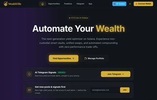 WealthVille home - DeFi yield optimization and pool analytics on Solana