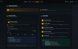 A highly secure and intuitive deposit portal that automatically generates unique wallet addresses for seamless and instant account funding.