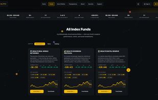 The Wealtii explore page where users can browse available digital asset index funds, view their underlying asset composition, and compare real time market performance at a glance.