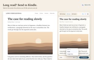 Choose Kindle in the Send menu and the article goes to your Kindle as an EPUB, pictures included.