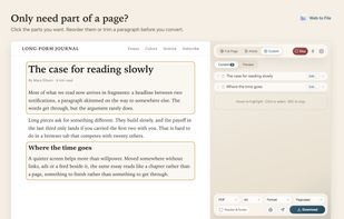 In Custom mode, click the parts of the page you want. Reorder them, or open Edit to cut a paragraph.