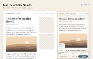 Article mode shows just the story, with the ads and sidebar gone. Pick a format and convert.