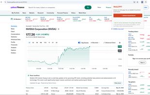 Yahoo finance web page with extract popup