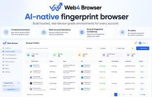 Main dashboard for managing browser profiles, isolated environments, proxies, and multiple account sessions. Users can create, organize, and launch different browser environments from one workspace.