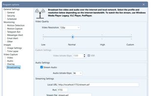 Webcam Surveyor - Brodcast settings