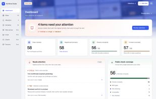 Dashboard: portfolio counts, coverage and open attention