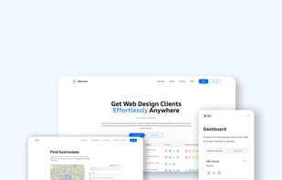 Webleadr landing page, find businesses page and dashboard page.