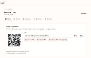 Your unique Wedding Arrivals QR code