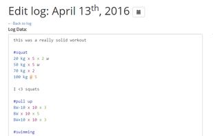 Example of log edit screen
