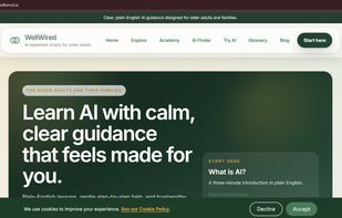WellWired homepage showing beginner-friendly AI learning experience