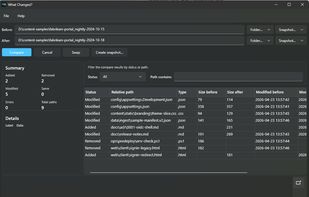 WhatChanged comparison results in the light theme.