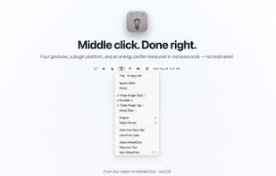 The whole app is a menu bar menu: four middle-click gestures, each with a measured energy dot.