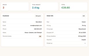 Firing service: cost estimate for outside customers at drop-off