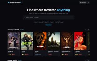 WhereCanIWatch homepage with trending titles, popular movies, and TV shows